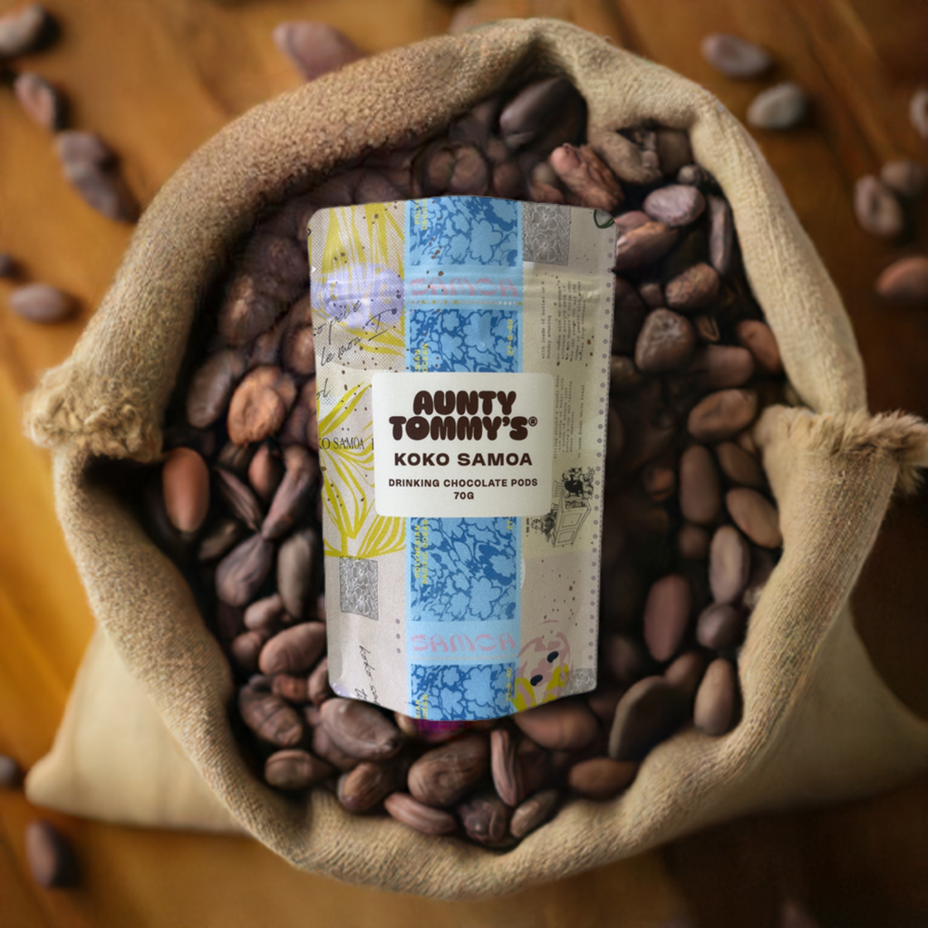 Birds eye view of a 70g pack of Aunty Tommy&