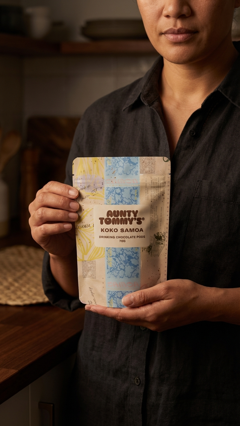 Person holding a package of Aunty Tommy&