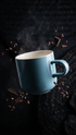 Acme Bobby Mug Kōkako floating against a dark background with steam rising and scattered Koko Samoa cacao pieces — Aunty Tommy&